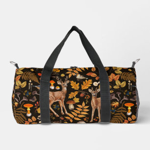 Into the woods/Autumn deer on black Duffle Bag