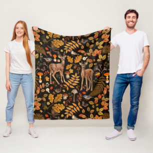Into the woods/Autumn deer on black Fleece Blanket