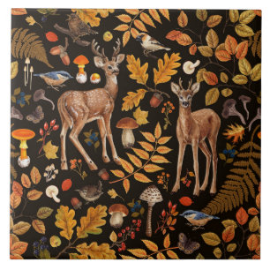 Into the woods/Autumn deer on black Tile