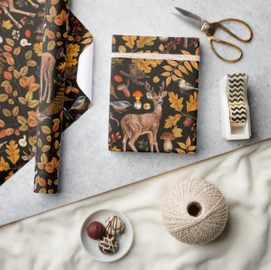 Into the woods/Autumn deer on black Wrapping Paper