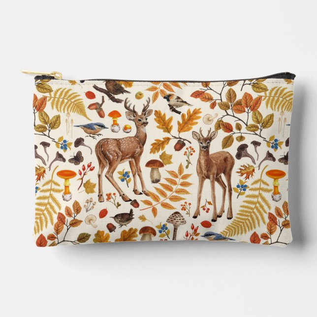 Into the woods/Autumn deer on off white Accessory Pouch (Front)