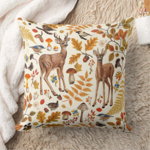 Into the woods/Autumn deer on off white Cushion