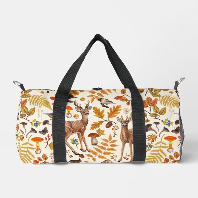 Into the woods/Autumn deer on off white Duffle Bag (Front)