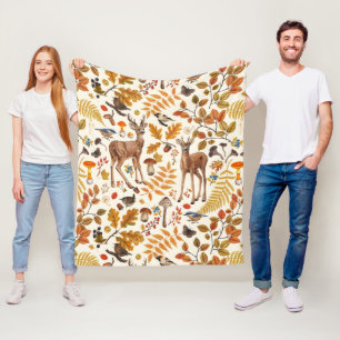 Into the woods/Autumn deer on off white Fleece Blanket
