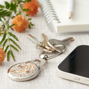 Into the woods/Autumn deer on off white Key Ring