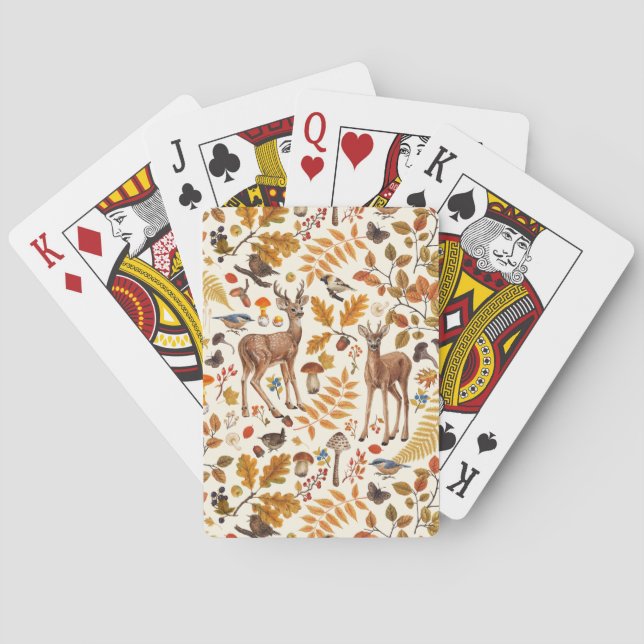 Into the woods/Autumn deer on off white Playing Cards (Back)