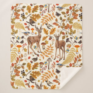 Into the woods/Autumn deer on off white Sherpa Blanket