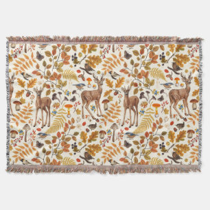 Into the woods/Autumn deer on off white Throw Blanket