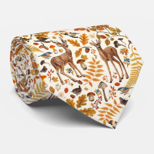 Into the woods/Autumn deer on off white Tie