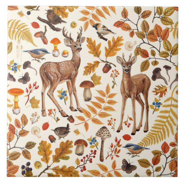 Into the woods/Autumn deer on off white Tile (Front)