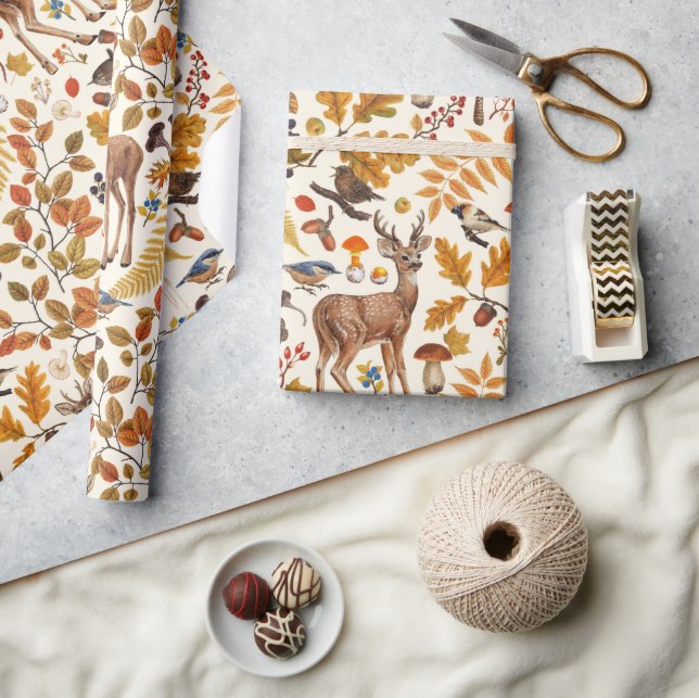Into the woods/Autumn deer on off white Wrapping Paper