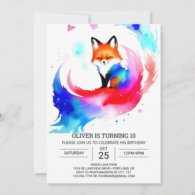 Into the Woods Foxes Birthday Party Delight Invitation (Front)