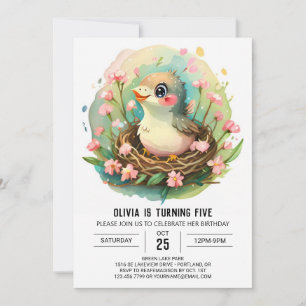 Into the Woods Watercolor Bird Birthday Invitation