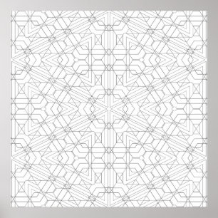 Intricate Angular Grid Mandala Pattern to Colour Poster