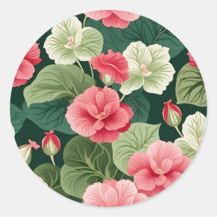 Intricate Begonia Floral Pattern Classic Round Sticker