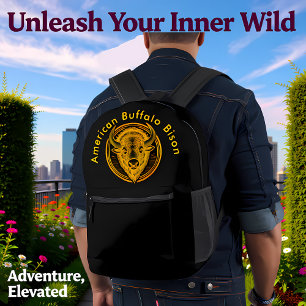 Intricate Bison Buffalo Head Illustration Printed Backpack