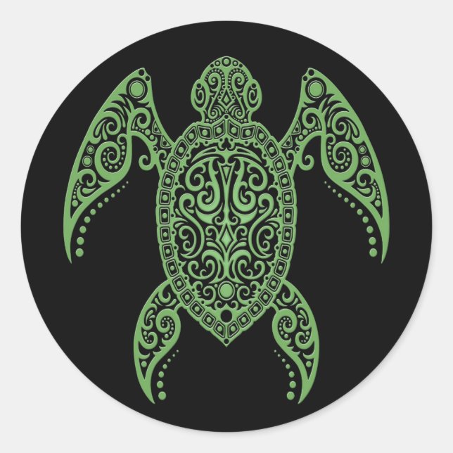 Intricate Black and Green Sea Turtle Classic Round Sticker (Front)