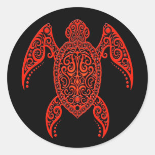 Intricate Black and Red Sea Turtle Classic Round Sticker