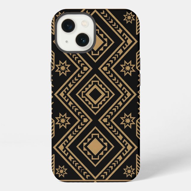 Intricate Black Gold Geometric Surface Pattern iPhone Case (Back)