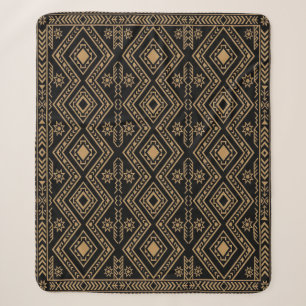 Intricate Black Gold Geometric Surface Pattern Sherpa Blanket