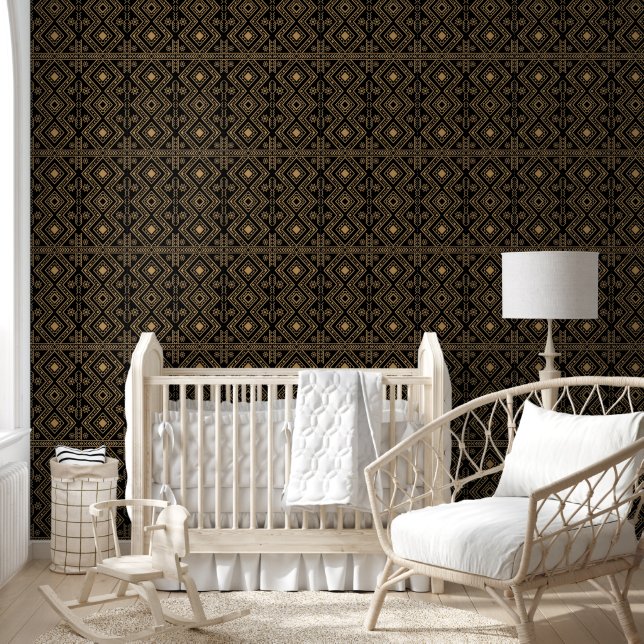 Intricate Black Gold Geometric Surface Pattern Wallpaper (Kids)