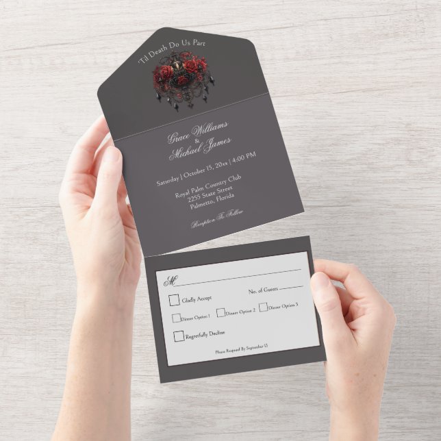 Intricate Black Gothic Chandelier All-In-One All In One Invitation (Tearaway)