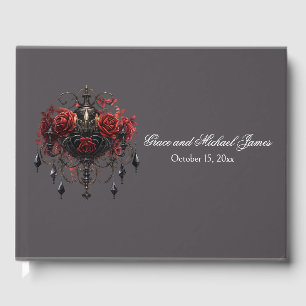Intricate Black Gothic Chandelier Wedding  Guest Book