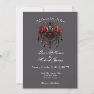 Intricate Black Gothic Chandelier With Roses Invitation