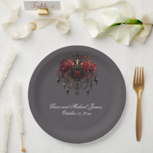 Intricate Black Gothic Chandelier With Roses Paper Plate