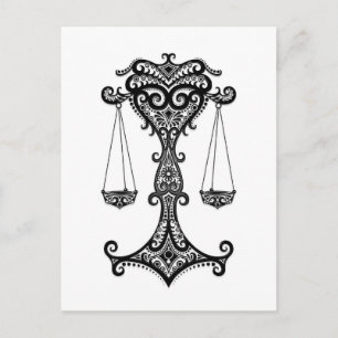 Intricate Black Libra Zodiac on White Postcard