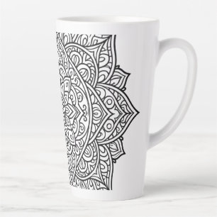 Intricate Black Line Mandala Art Latte Mug