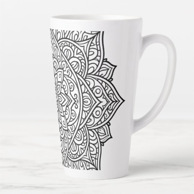 Intricate Black Line Mandala Art Latte Mug (Right)