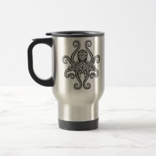 Intricate Black Octopus Travel Mug