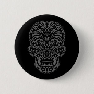 Intricate Black Sugar Skull 6 Cm Round Badge