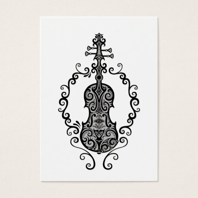 Intricate Black Violin Design on White (Front)