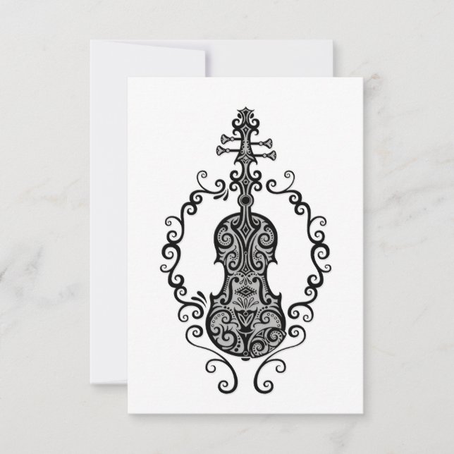 Intricate Black Violin Design on White (Front)