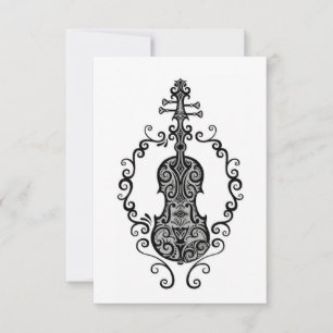 Intricate Black Violin Design on White