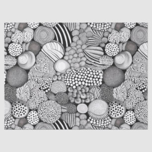 Intricate Black White Abstract Lines Shapes Tissue Paper