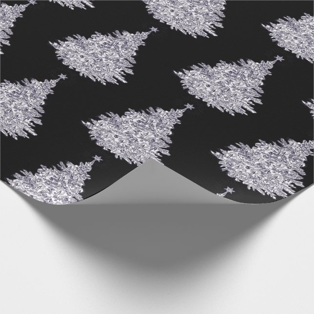  Intricate Black & White Christmas Tree  Wrapping Paper (Corner)