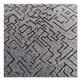 Intricate Black & White Labyrinth Maze Poster