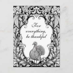 Intricate Black & White Thanksgiving Turkey Postcard