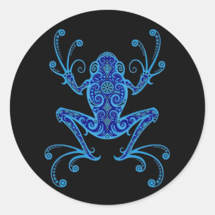 Intricate Blue and Black Tree Frog Classic Round Sticker
