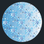 Intricate blue and white stars and snowflakes classic round sticker<br><div class="desc">Intricate blue and white stars and snowflakes holiday pattern. Need more? Check out other holiday designs at my store! Cheers! :)</div>
