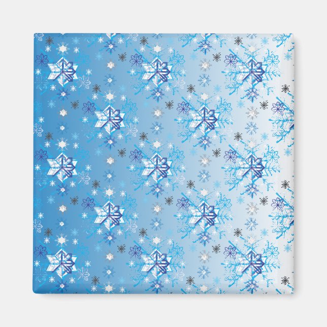 Intricate blue and white stars and snowflakes magnet (Front)