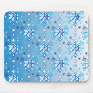 Intricate blue and white stars and snowflakes mouse mat