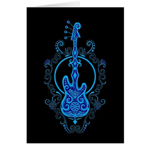 Image of Intricate Blue Bass Guitar Design on Black