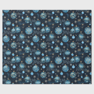 Intricate Blue Christmas Baubles  Wrapping Paper