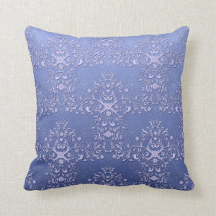 Intricate Blue Floral Damask Pattern Cushion