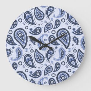 Intricate Blue Floral Paisley Print Design Large Clock