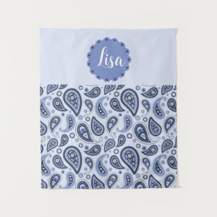 Intricate Blue Floral Paisley Print Design Tapestry